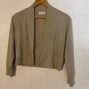 Calvin Klein | Cropped lightweight cardigan| shimmer champagne gold | Small